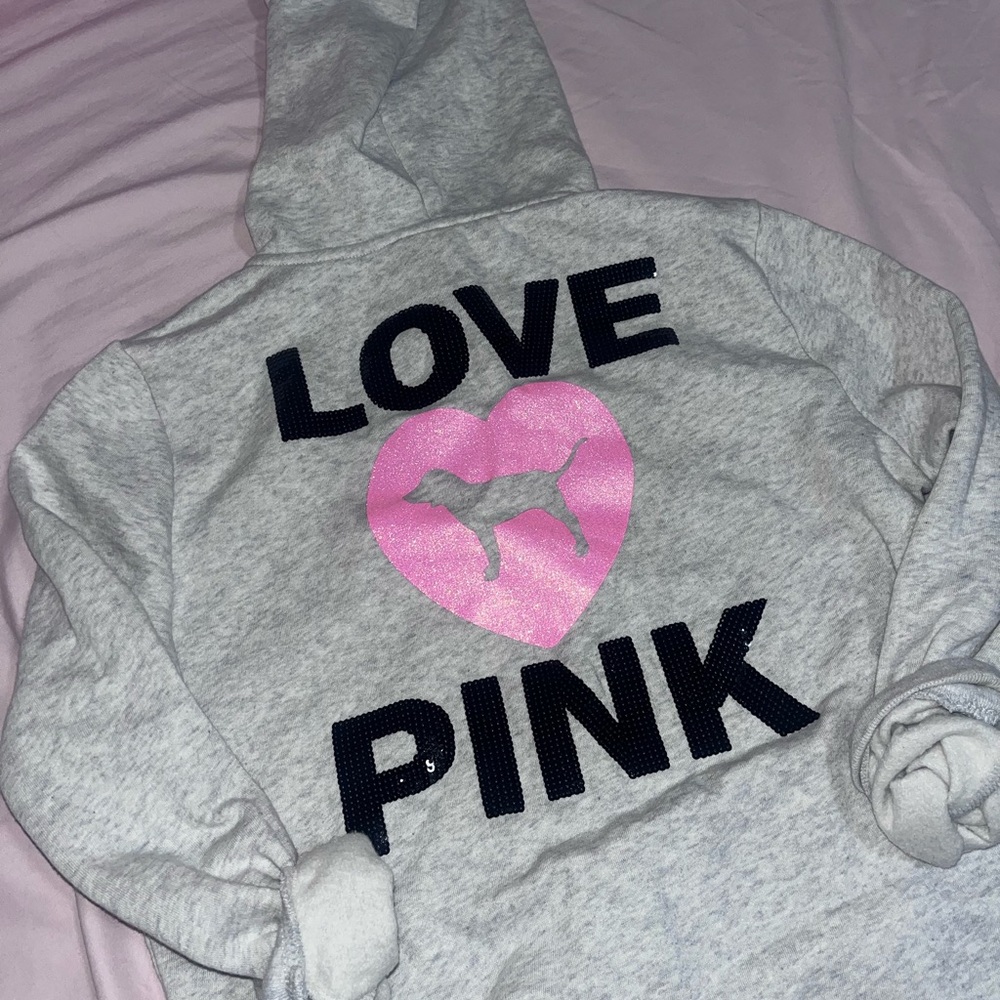 PINK ORIGINALS Victoria's Secret Heather Gray Hoodie with Sequin and Glitter